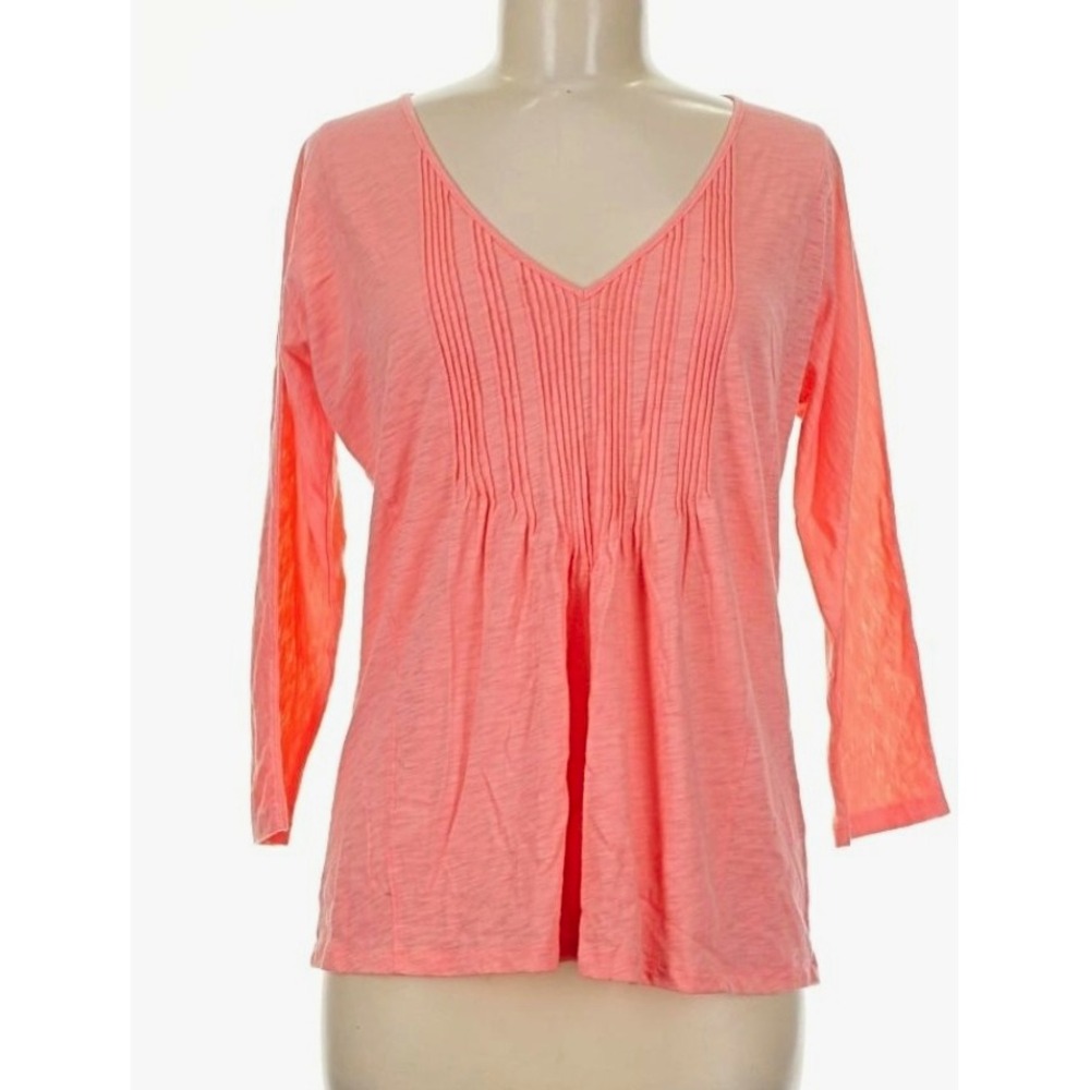 J.CREW Womens Pink Solid Knit V-Neck 3/4 Sleeve Pullover Pleated Top M